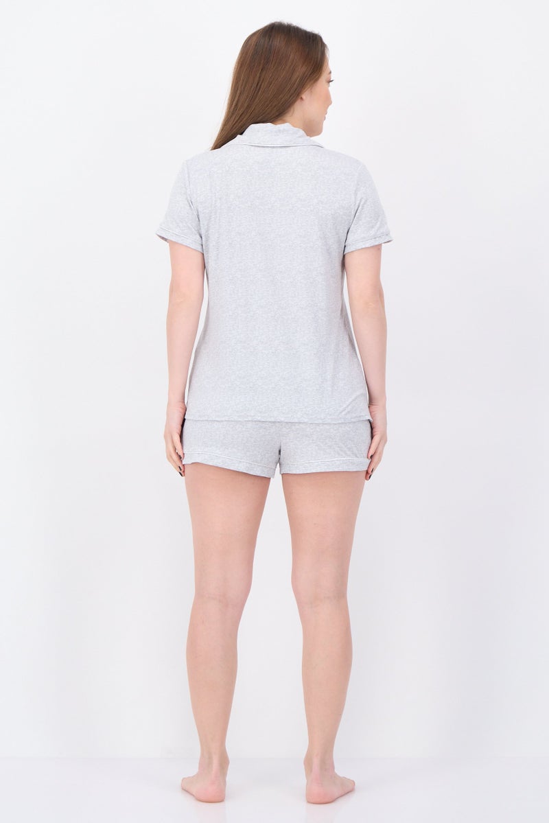 NINE WEST Women 2 Pieces Heather Top And Shorts Pajama Set, Light Grey - Image 4